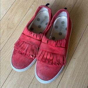 Boden Suede Leather Red Fringe Slip-On Sneakers